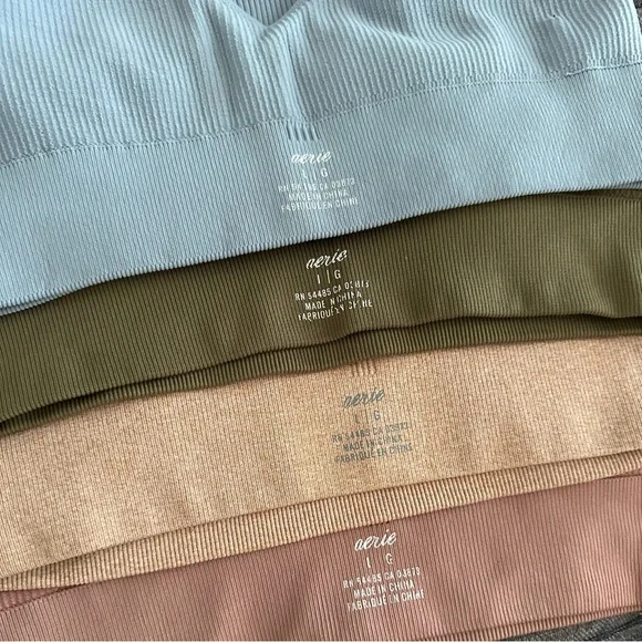 🩵 LIKE NEW 💚 Aerie Ribbed Sports Bras in Blue, Olive, Peach, and Pink size L - Picture 5 of 5